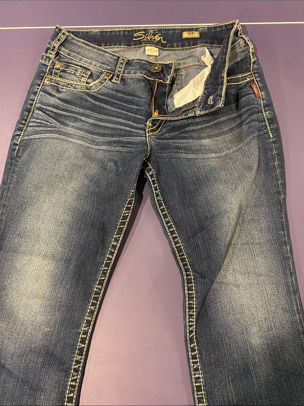 Silver Jeans Medium Faded Blue Skinny Jeans with Contrast Stitching